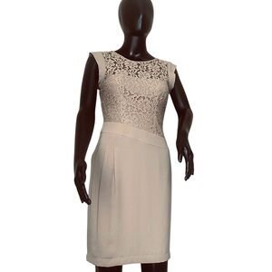 BCBGMaxAzria Tan Sheath Midi Dress Sleeveless Crew Neck Sz 0